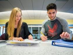 Photo of two students collaborating on a project.