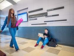 Photo of students in the corridor of the new Center for Environmental and Life Sciences building.